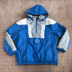 Starter Detroit Lions Charger Half-Zip Pullover Jacket Mens XL Blue Hooded Nylon